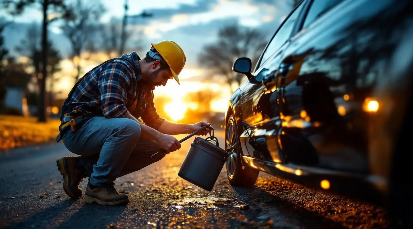 A Victoria Towing Service technician safely using an air wedge and reach tool to perform a non-destructive car lockout service in Victoria.